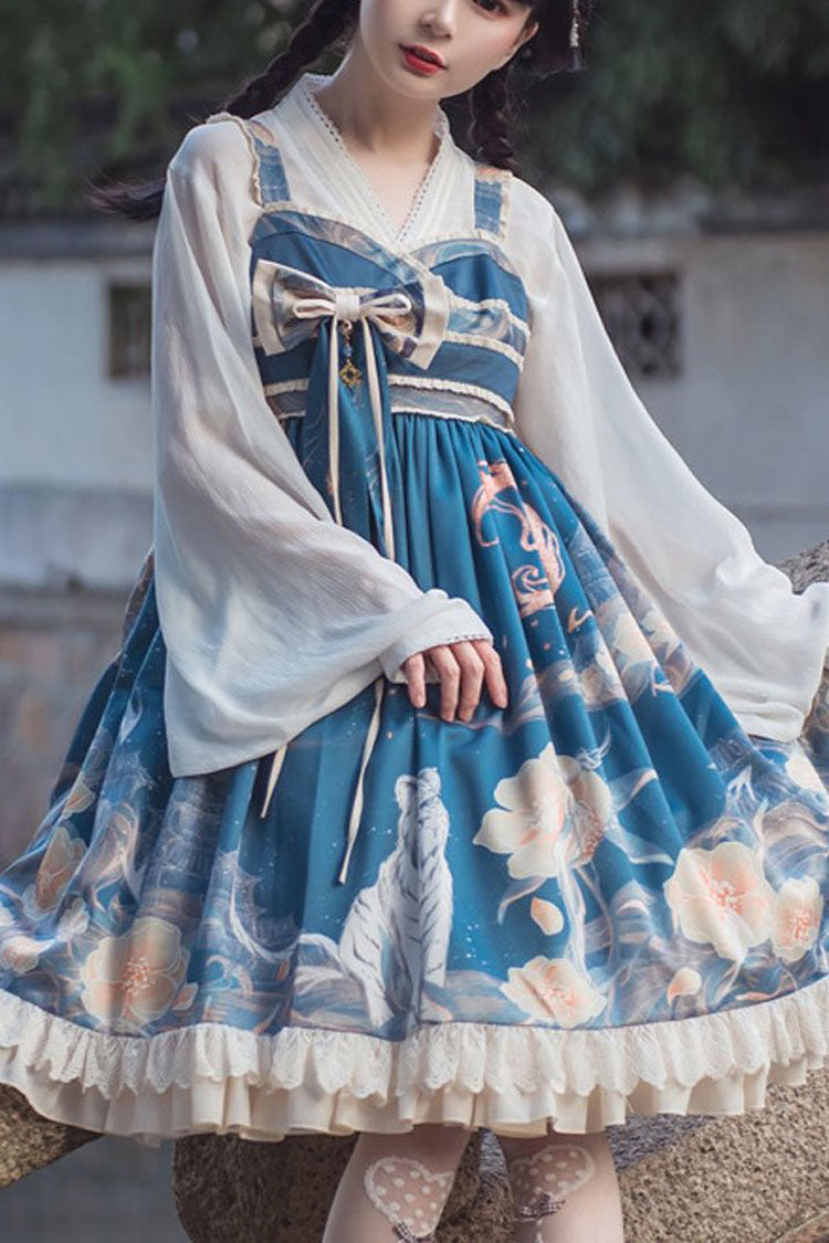 Chinese Style Tiger and Floral Print Bowknot Classic JSK