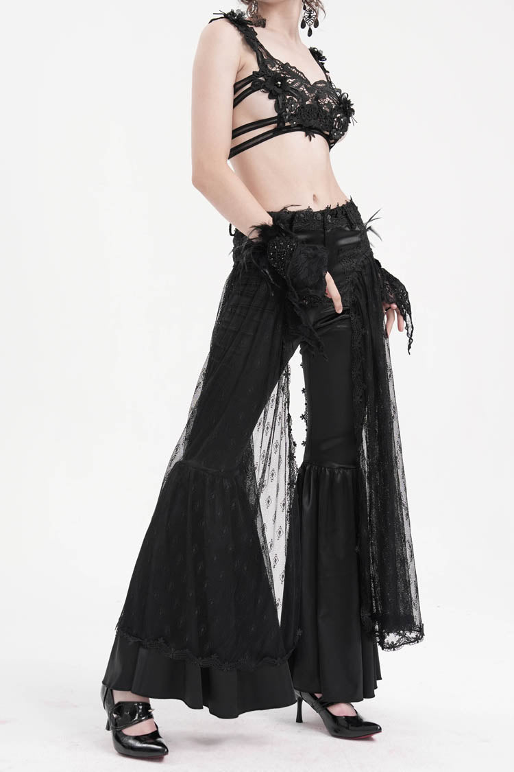 Women's Gothic Pants with Crochet Lace and Mesh Fabric