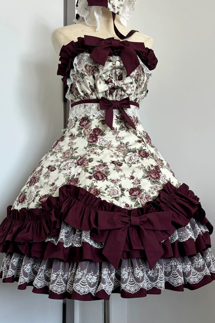 Ruffled Off-Shoulder Gothic JSK Dress with Bow and Lace