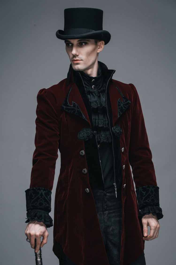 Crimson Formal Turn-Down Collar Swallowtail Gothic Coat