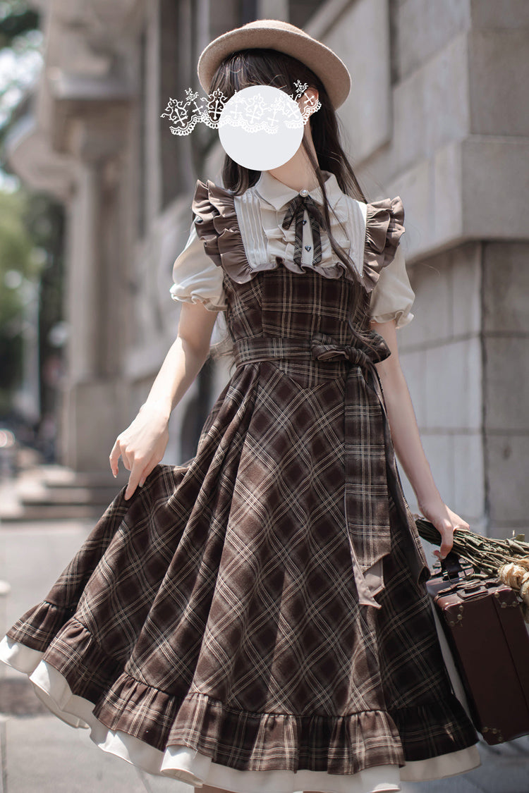 Vintage Lolita Dress with Short Sleeves and Bowknot Ruffle