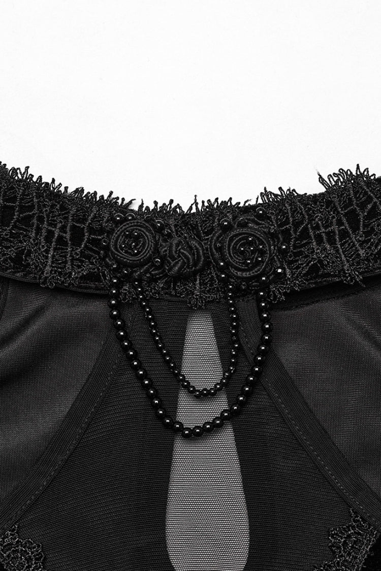 Gothic Mesh Dress with Off-Shoulder Hollow Stitching and V-Collar