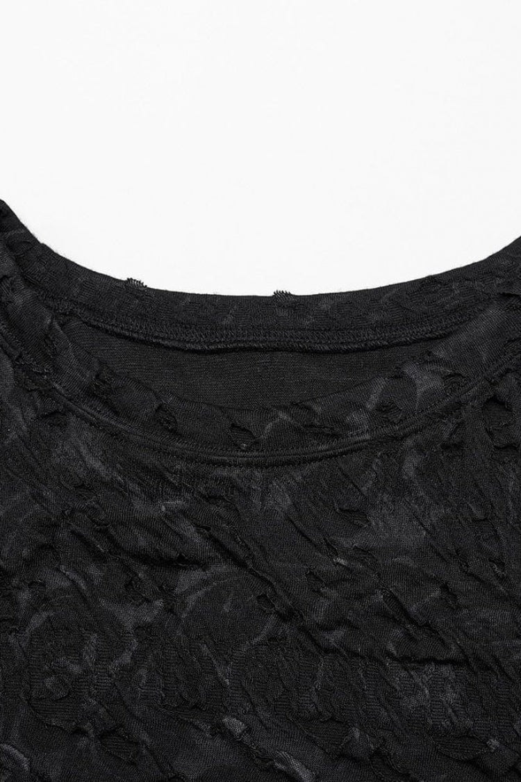 Gothic T-Shirt with Ripped Print and Stitching, Long-Sleeve Men's Tee