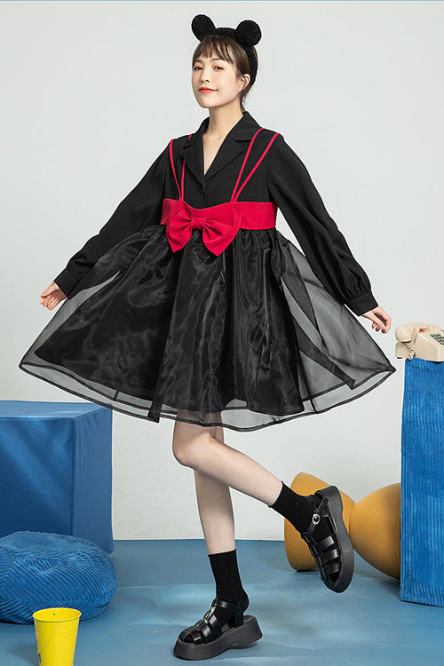 Sweet Lolita OP Dress with Bow and Organza Sleeves