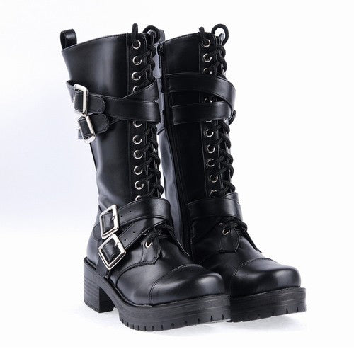 Gothic Lolita Boots with Patent Leather and Buckles