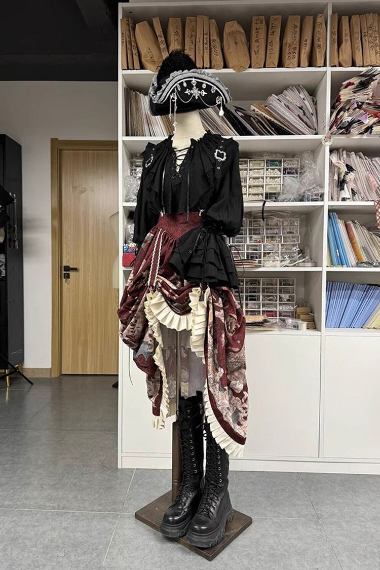 Pirate-Themed V-Neck Long-Sleeve Ouji Lolita Blouse