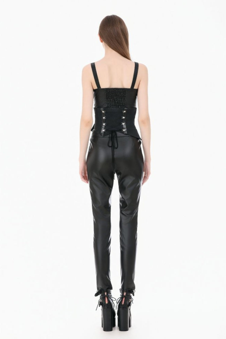Washed Black Lace-Up Eyelet Punk Asymmetric Corset Waist Belt for Women