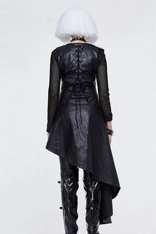 Asymmetric Sleeveless Punk Leather Dress