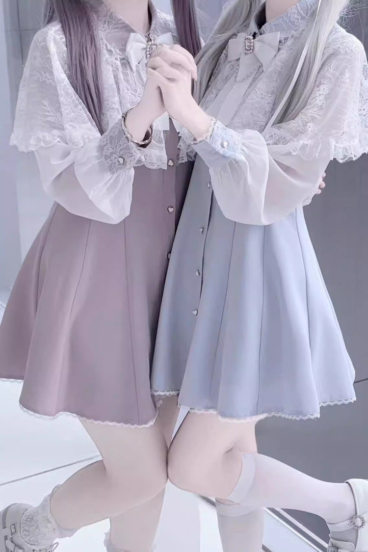 Shawl Lace Chiffon Long Sleeves Lace Slim Jirai Kei Dress