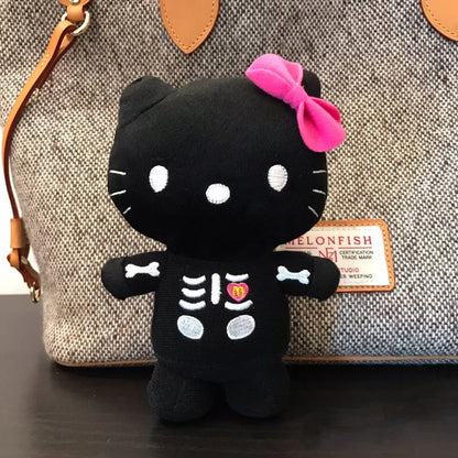 Porte-clés en peluche squelette de chat noir