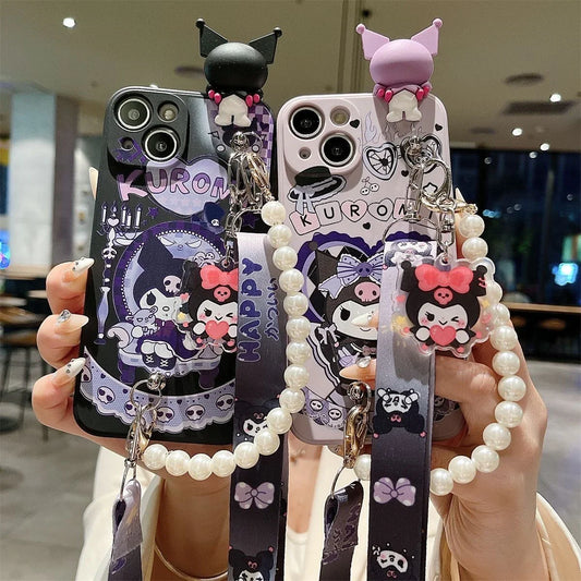 Lanyard Kuromi Charm Case 3D Phone Pearl Chain with