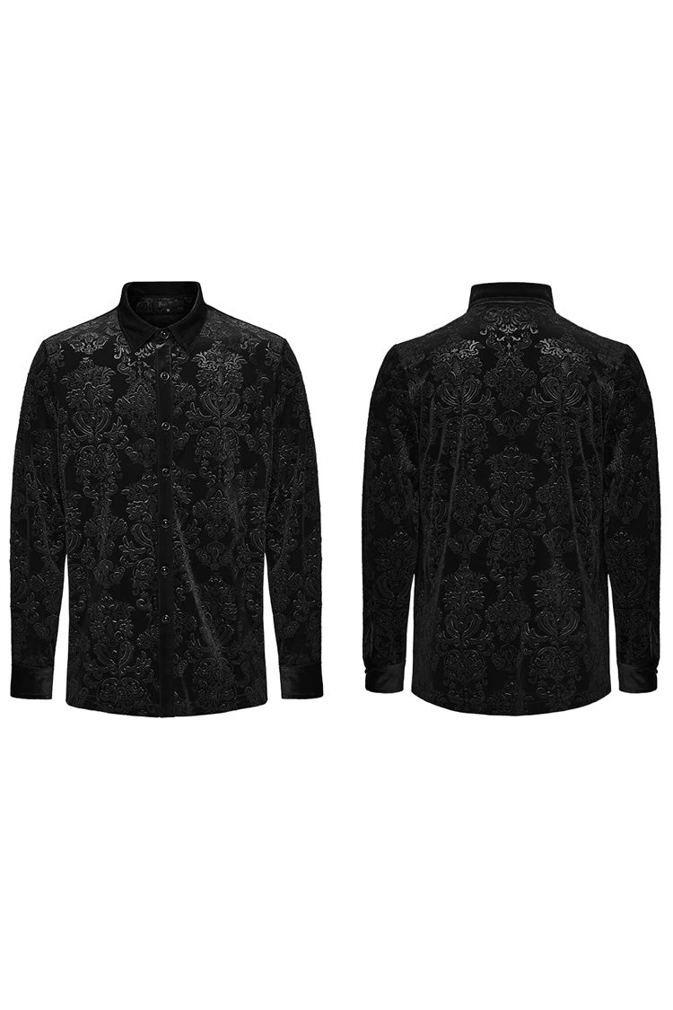 Gothic Men's Velvet Blouse with Embossed Print - Long Sleeve - Dual Colors