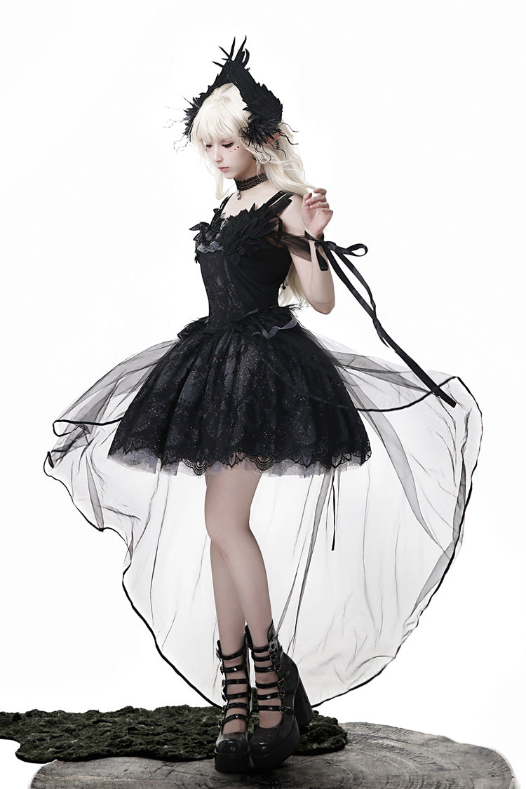 Ruffle Bowknot Ballet Lolita JSK Dress - Black Swan's Prayer
