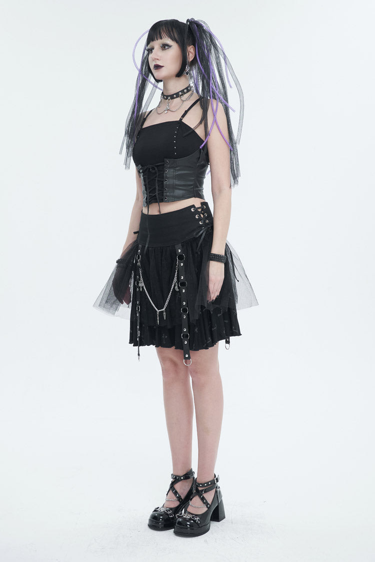 Punk Bandeau Camisole with Adjustable Strings in Black Knit