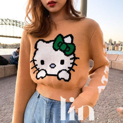 Pull ample à motif de chat mignon KI239