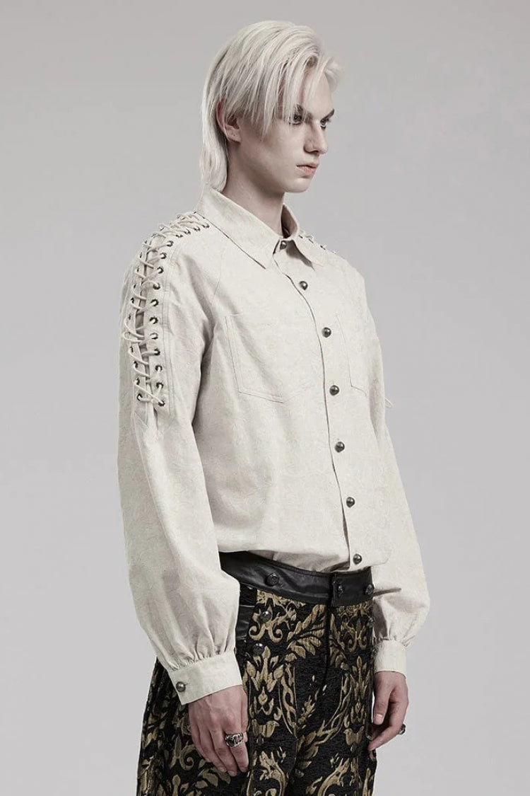 Gothic Men's Blouse with Puff Sleeves and Shoulder Straps - Two Shades