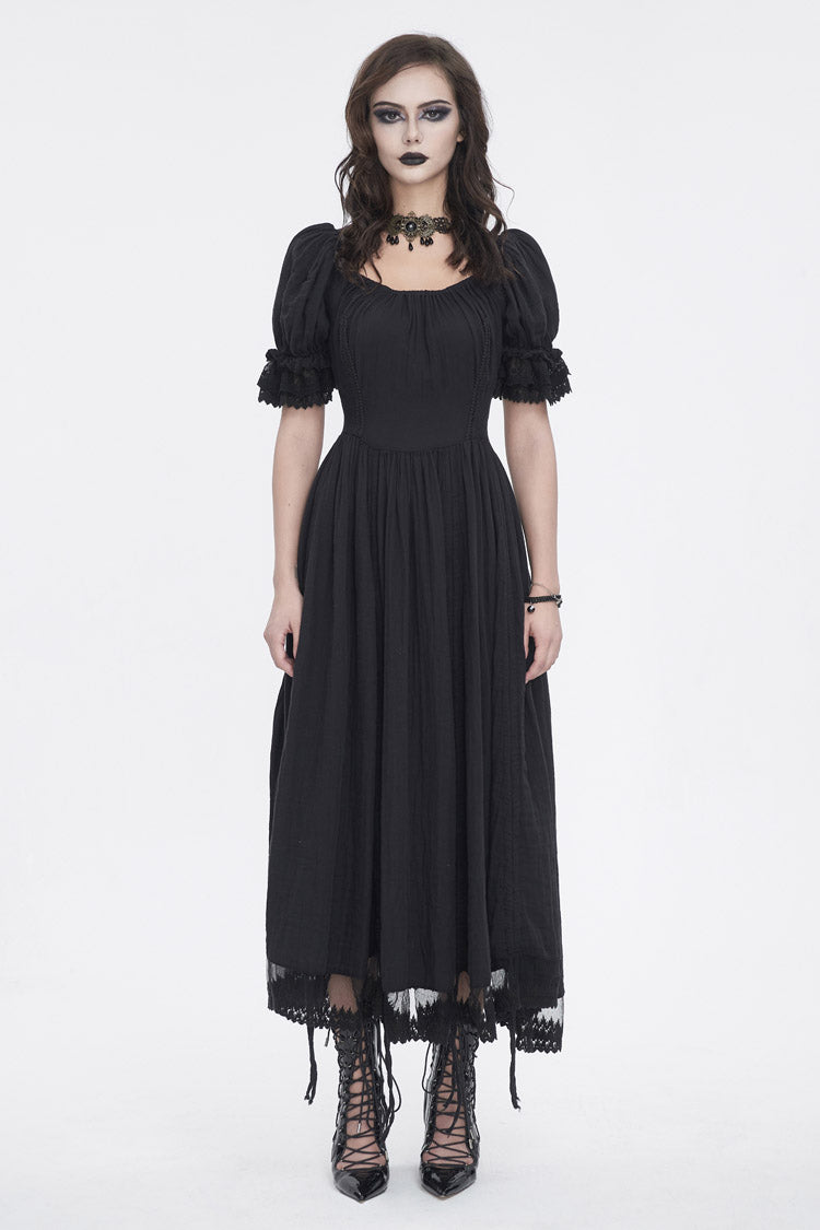 Gothic Dress with Drawstring and Ruffled Sleeves
