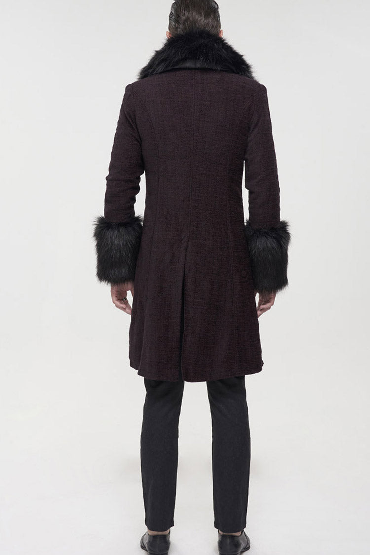 Wine Vintage Button Fur-Collar Gothic Men's Coat
