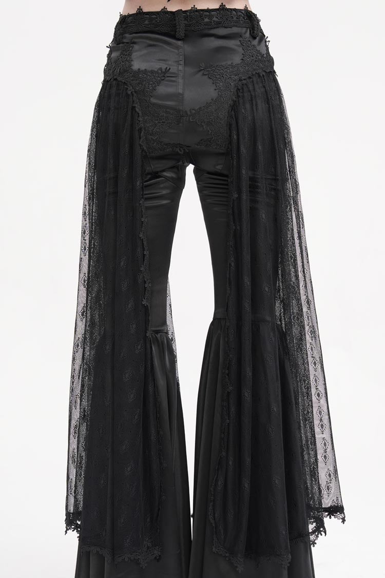 Women's Gothic Pants with Crochet Lace and Mesh Fabric