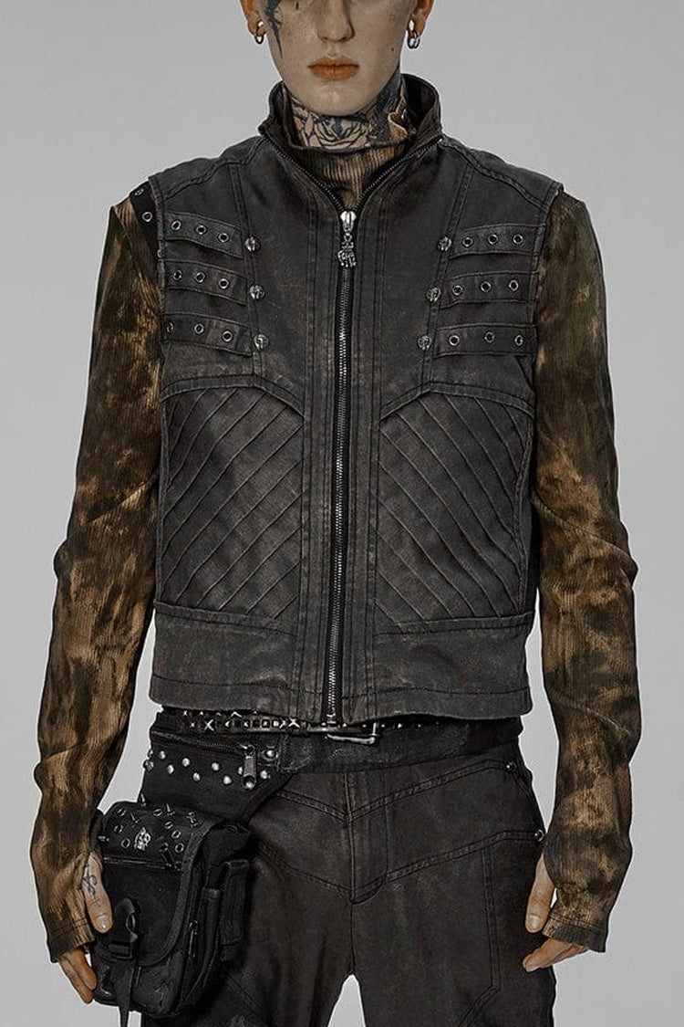 Steampunk Skeleton Claw Zip Vest with Stand Collar and Sleeveless Design