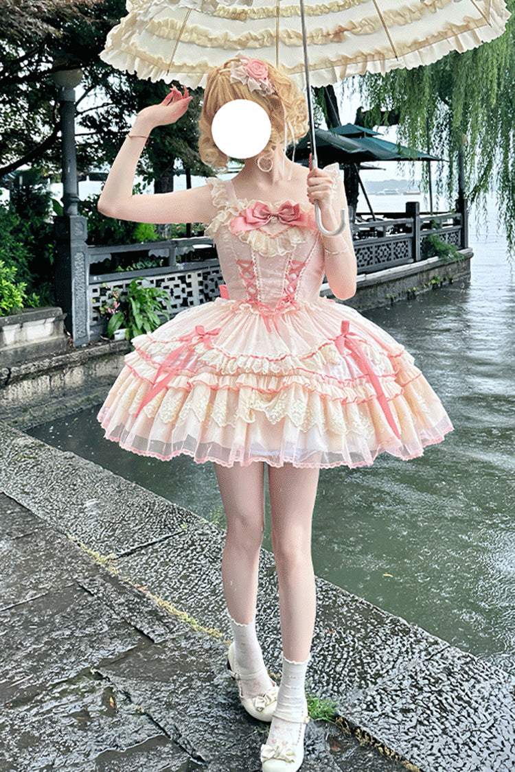 Candy House Sleeveless Ruffle Bow Lace-Up Lolita JSK
