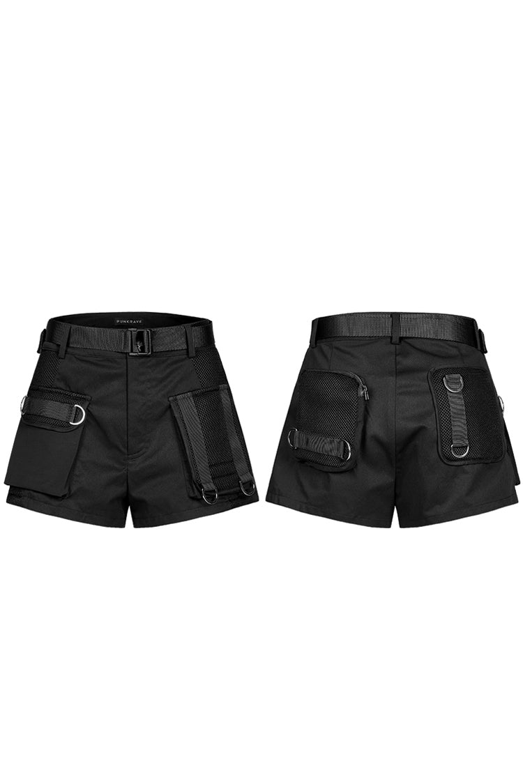 Women's Punk Shorts with High Waist and Multi-Level Pocket Clasp Belt