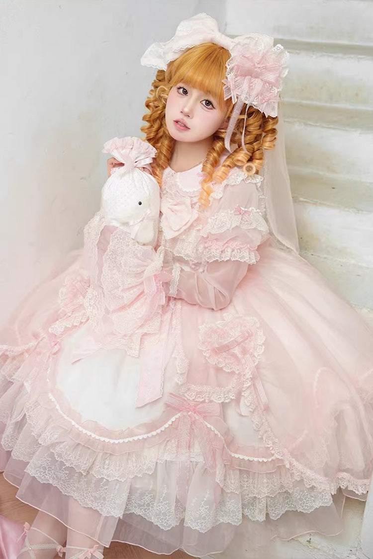 Candy Flavor Square Collar Sleeveless Ruffle Bow Lace Elegant Lolita JSK