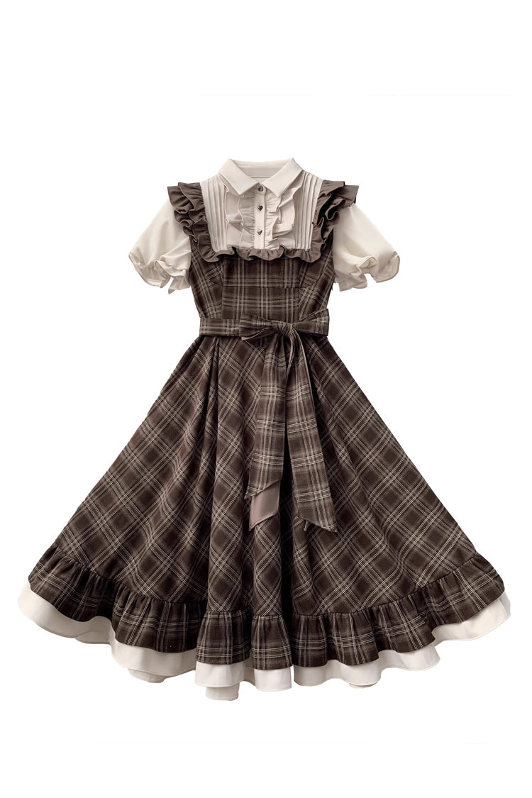 Vintage Lolita Dress with Short Sleeves and Bowknot Ruffle
