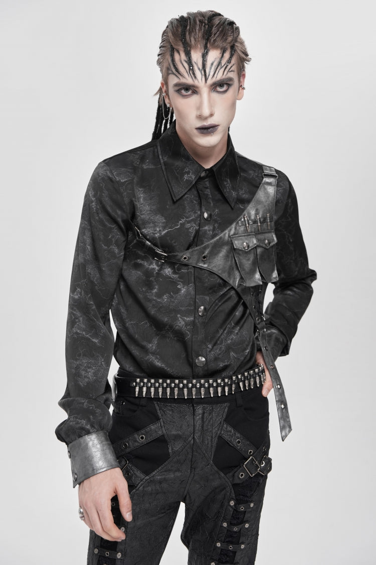 Punk Asymmetric Blouse with Print Stitching and Bullet Detail, Long Sleeve
