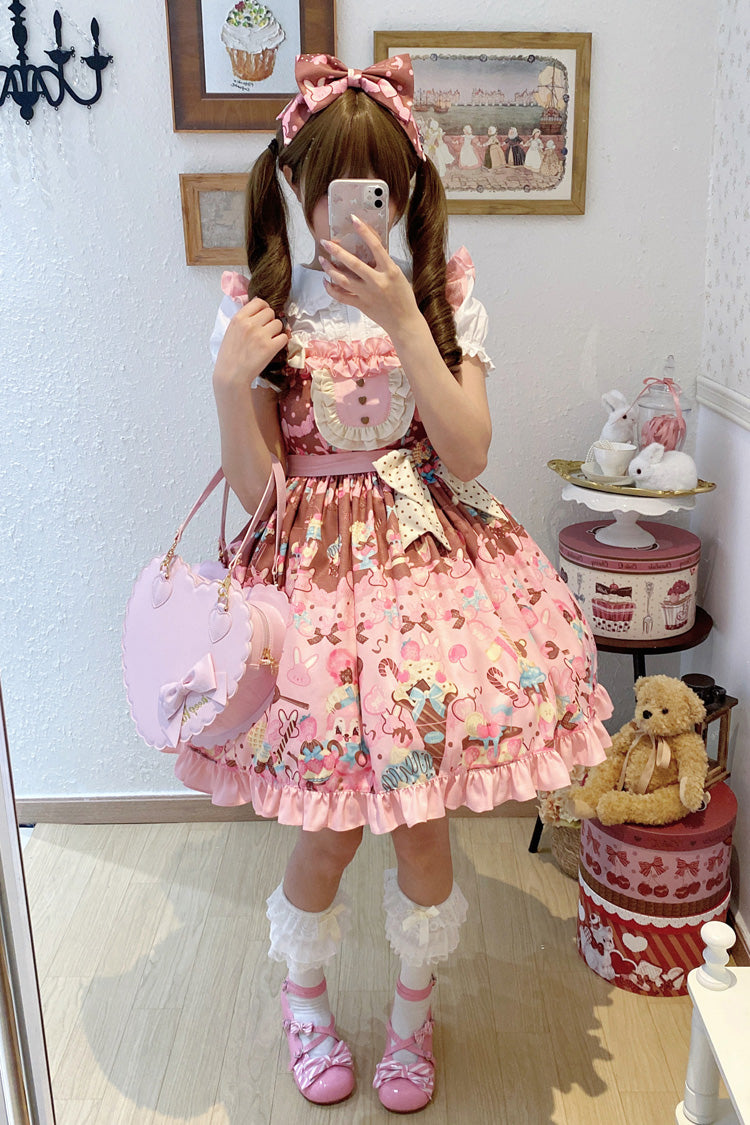 Bunny Tea Party Sleeveless Print Ruffle Bow Casual Lolita JSK