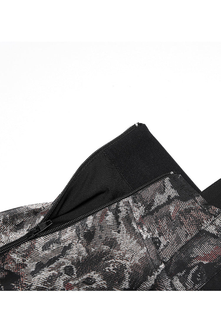 Gothic Skirt with Lace and Cat Print Suspender Design