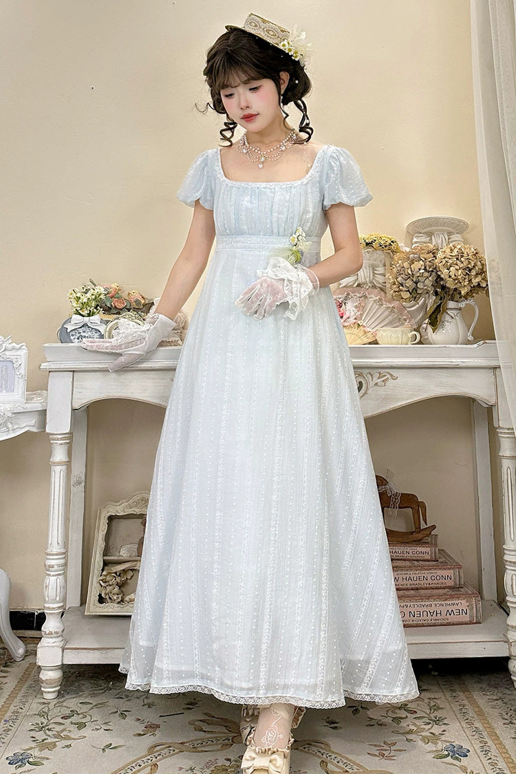 Azure Square Neck Short Sleeve Jacquard Frilled Lace Elegant Lolita Gown