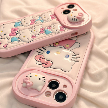 Coque de téléphone en silicone rose avec chat de dessin animé KI486