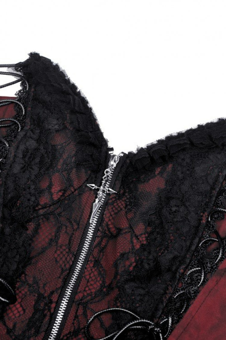 Burgundy Off-Shoulder Lace Lace-Up Zippered Gothic Strapless Graduation Gown