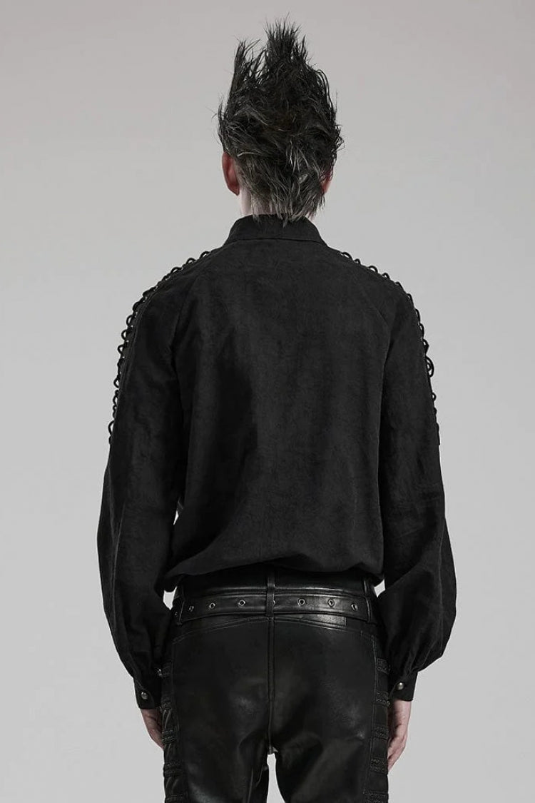 Gothic Men's Blouse with Puff Sleeves and Shoulder Straps - Two Shades