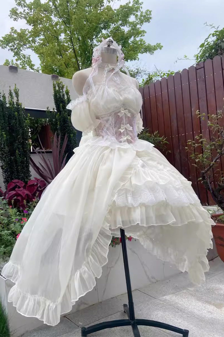Sweet Lolita Dress with Ballet Twins Ruffle Bowknot, Short Front Long Back in 2 Colors