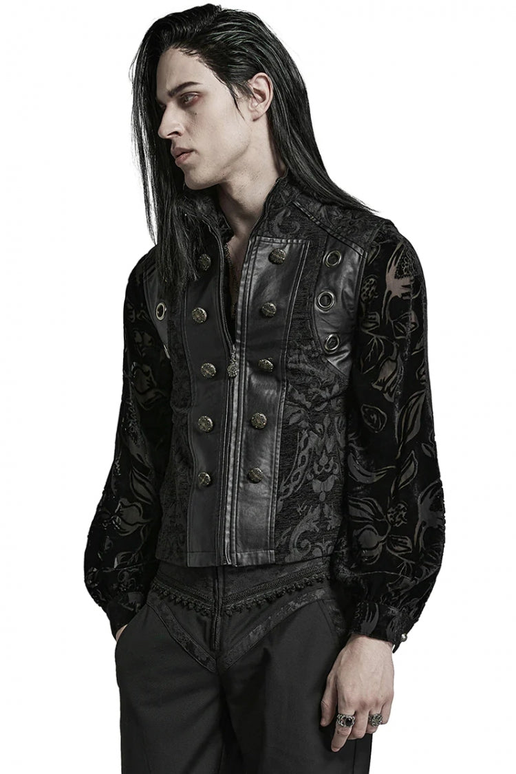 Gothic Men's Vest with Jacquard Print and Metal Ring Accents - Two Hues