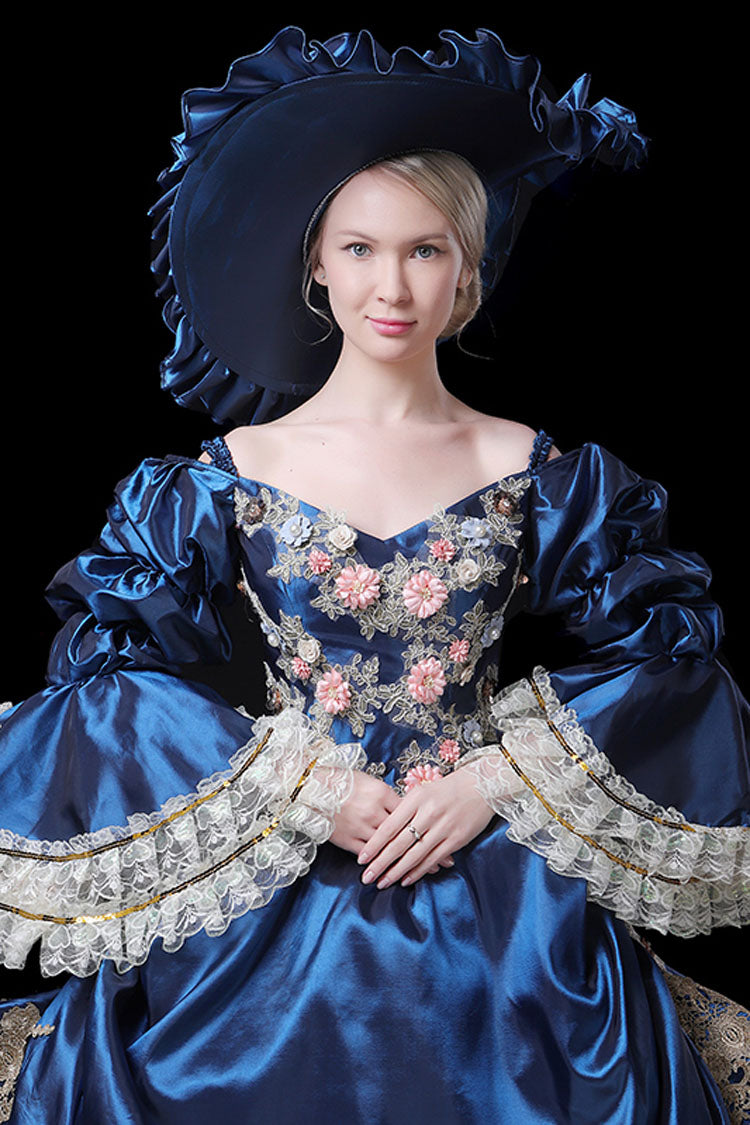 Victorian Lolita Dress with 3D Flower Embroidery and Trumpet Sleeves