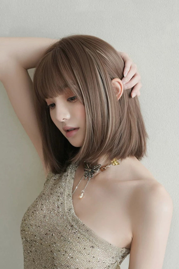 Fluffy Clavicle Bob Lolita Wig with Natural Highlights