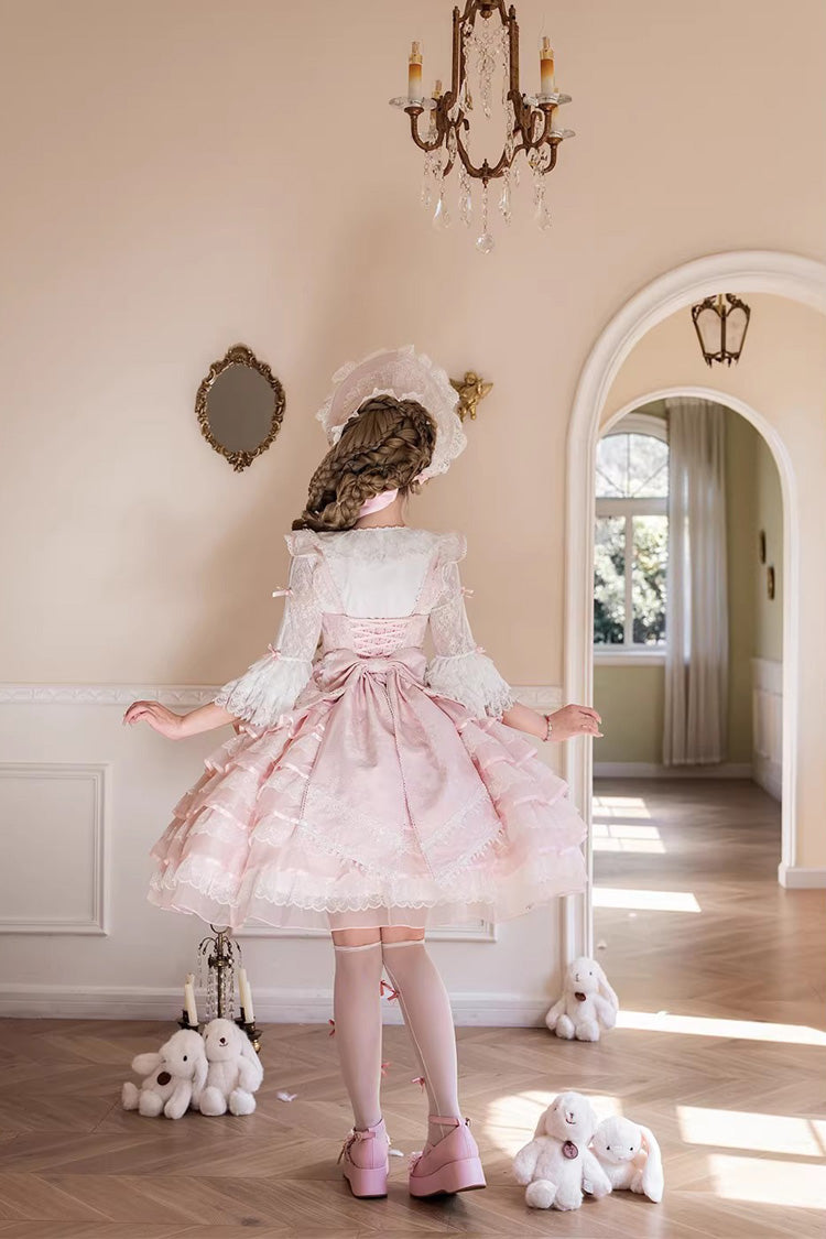 Cherry Blossom Letter Sleeveless Multi-Layer Embroidered Open Bow Lolita JSK