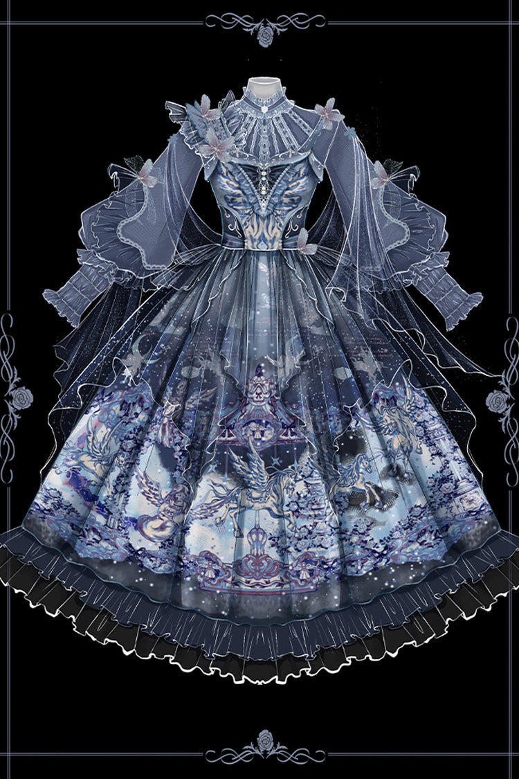 Asymmetric Classic Elegant Print Ruffled Bow JSK - Angel Garden