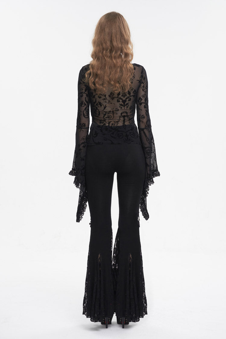 Flared Sleeve Mesh Splice Punk Shirt - Gothic Edge