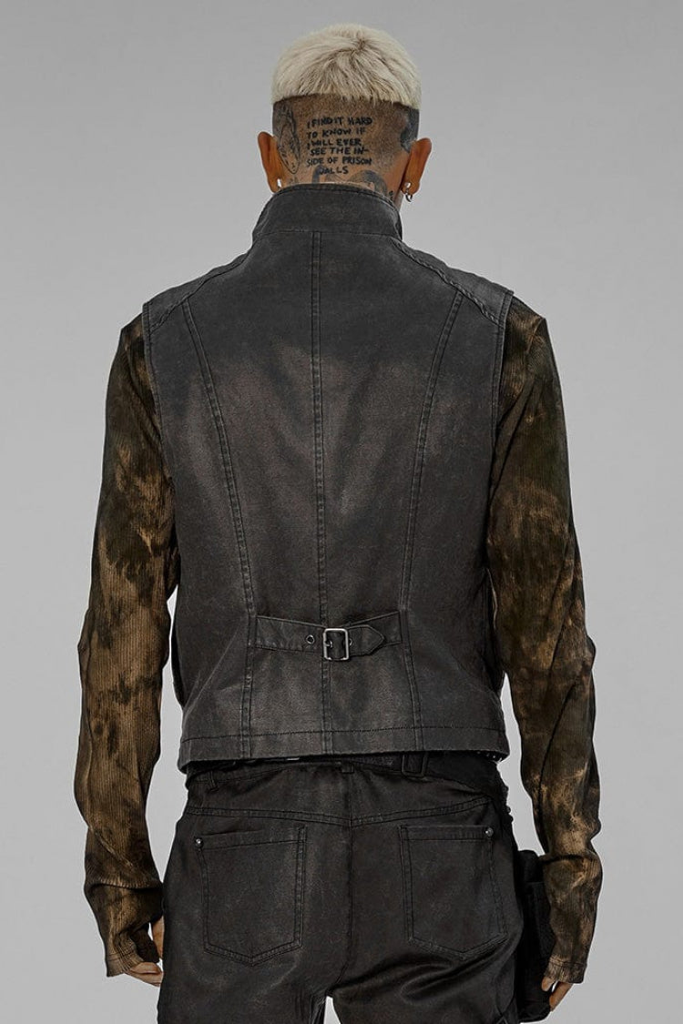 Steampunk Skeleton Claw Zip Vest with Stand Collar and Sleeveless Design