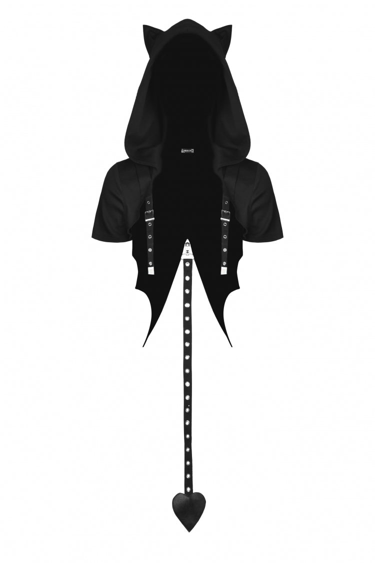 Cat Ear Hooded Cape with Lace-Up and Buckles