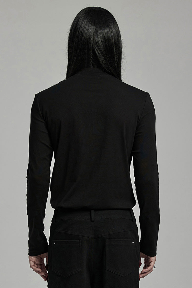 Crimson & Noir Long Sleeve Stitched Lace-Up Distressed Men's Punk Shirt