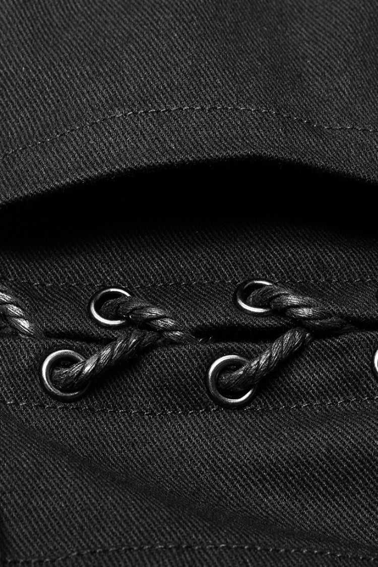 Steampunk Laced Skinny Denim Trousers with Drawstring Accents
