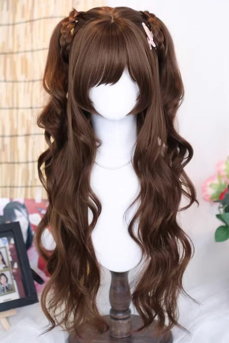 Brown Long Wavy Curls with Wispy Bangs Daily Sweet Lolita Wig