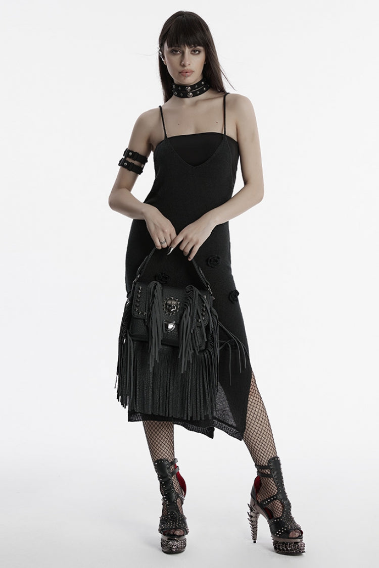 Gothic Bag with Studs and Tassels in Faux Leather