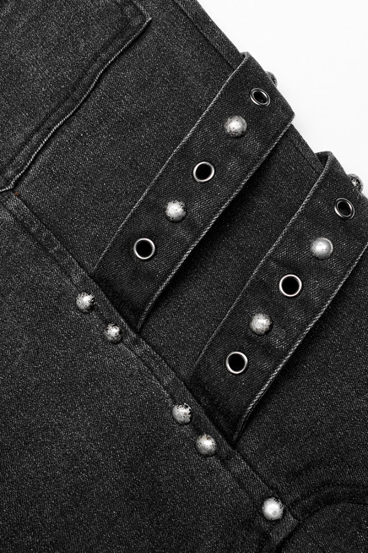 Steampunk Studded Skull Buckle Trousers for Men