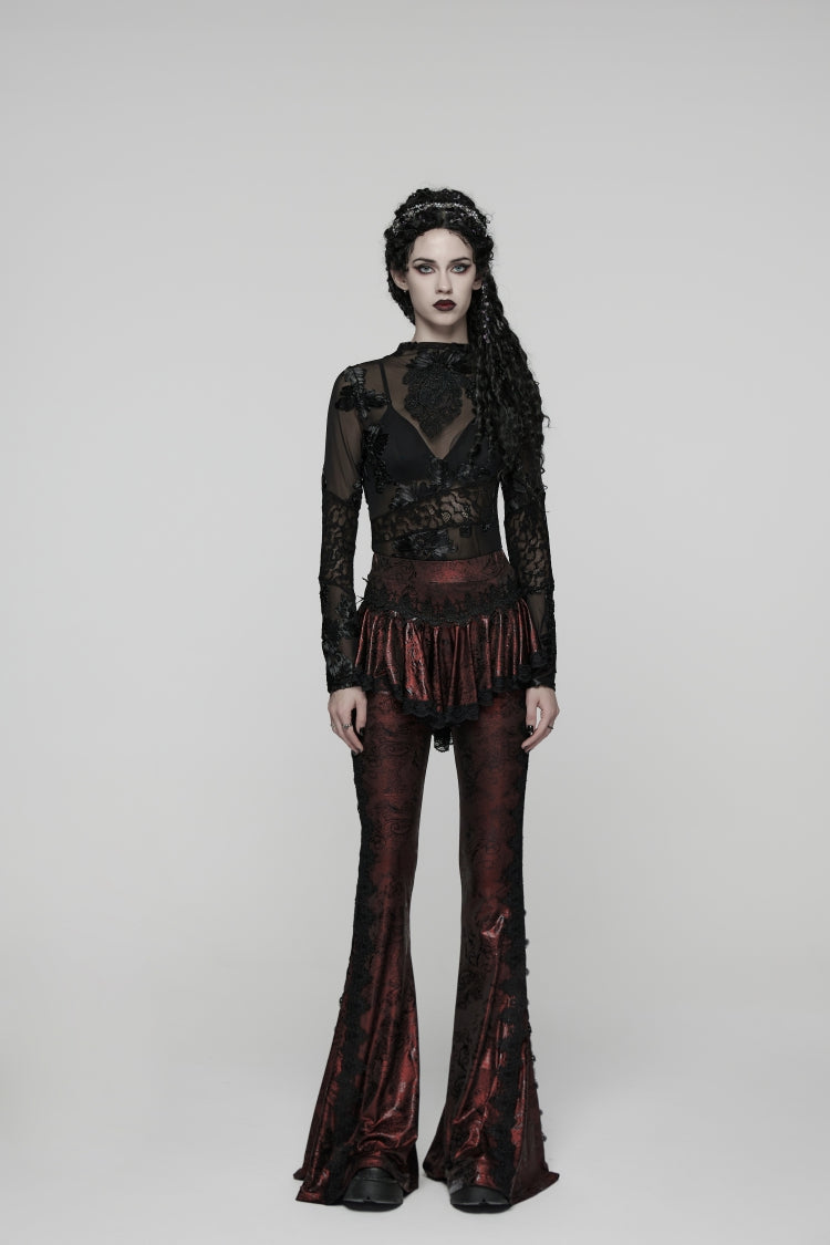 Scarlet Printed Gothic Flared Pants with Faux Two-Piece Style